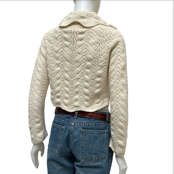 Y2K Cropped Chrochet Cable Knit Shrug Coquette Girl Cream Cardi Cottage Core SzM - Picture 6 of 15